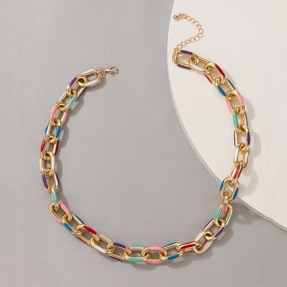 New Chunky Gold Color Block Chain Necklace - Picture 7 of 7